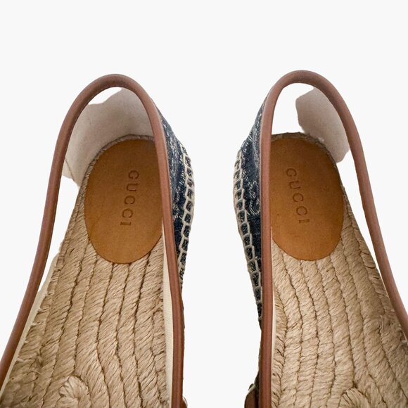 Gucci GG Monogram Espadrille Flats EU 37 US 7 Navy Blue Denim Slip On Rope Shoe - Picture 5 of 11